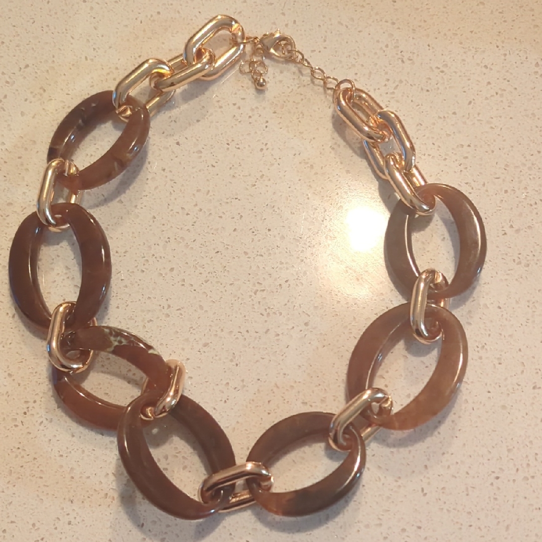 Chic Gold And Brown Link Necklace Chilunky 27$